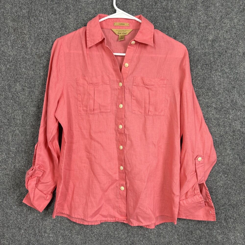 Investments Petites Gold Label Linen Top Blouse  Womens Size 6p Melon
